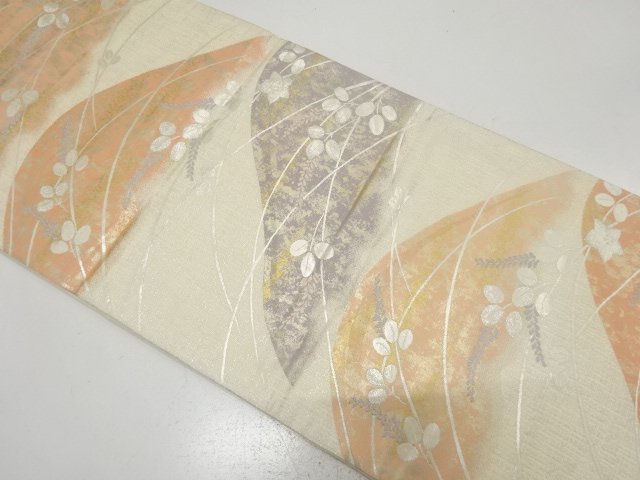 引箔　遠山に秋草模様織り出し　袋帯